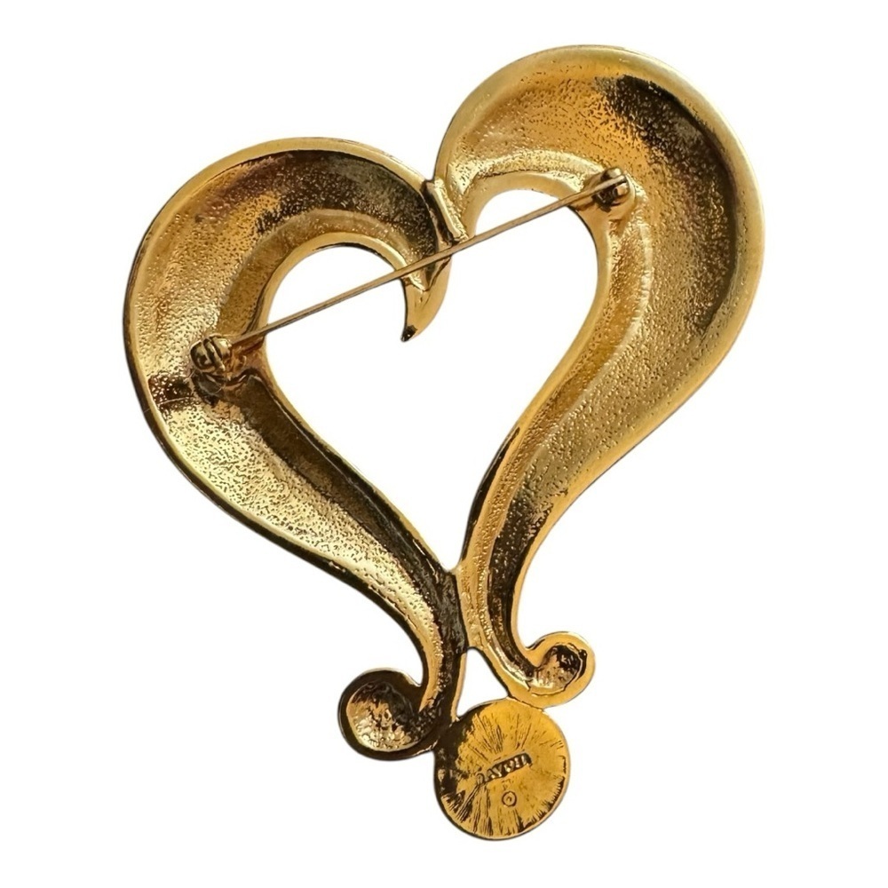 Vintage Signed Avon Gold Tone Heart Brooch with Faux Pearl - Picture 4 of 5